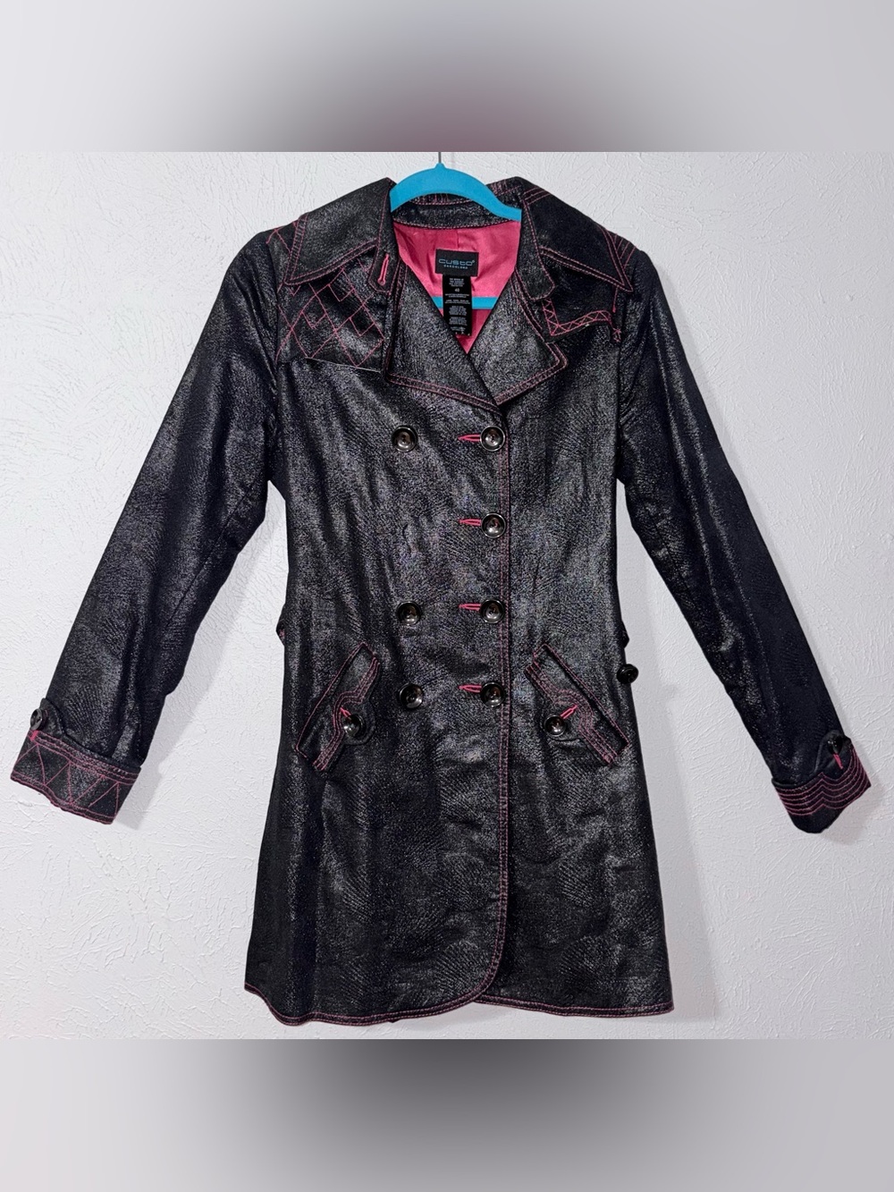 Custo Barcelona Metallic Trench Coat Pink Stitch Y2K Artsy Statement Jacket